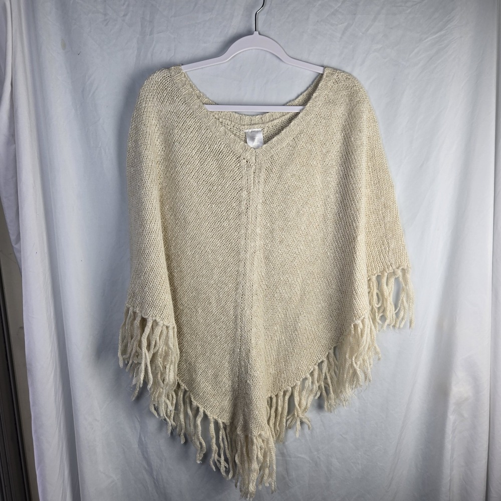 Fringe Sweater Poncho Cream OSFM Coastal Cowgirl Neutral Festival Concert Rodeo
